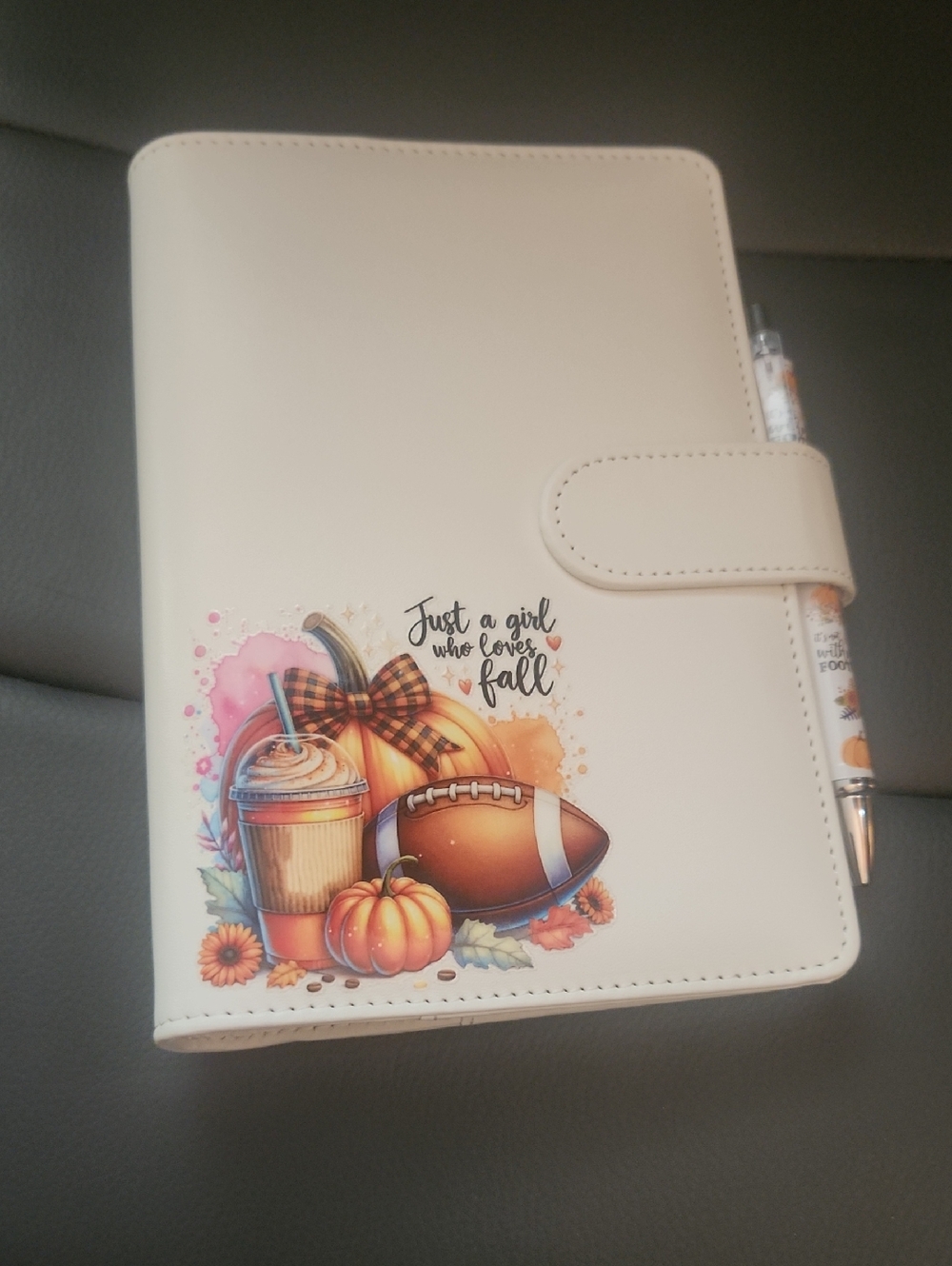 Fall-Themed White Planner with Pen